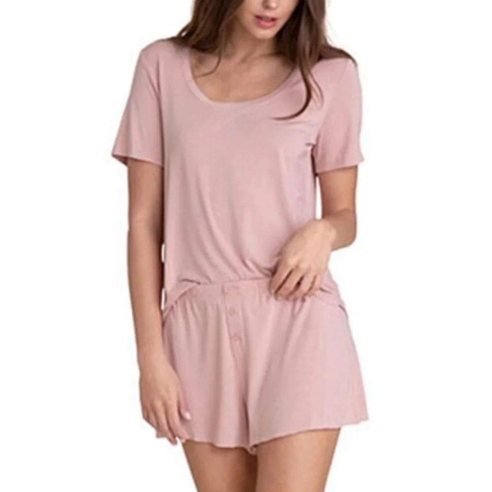 Barefoot Dreams Pink Short Sleeve Scoop Neck Pajama Set